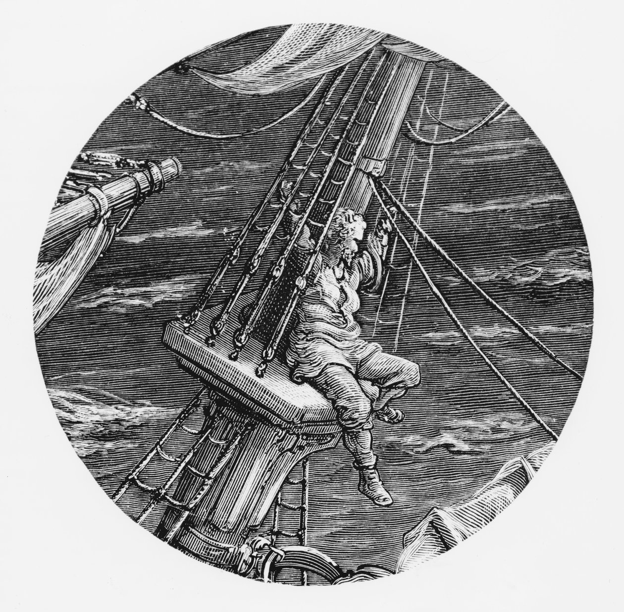 Geminin kakasında havada duran Denizci, S.T. Coleridge, Harper und Brothers tarafından yayınlandı, New York, 1876 (ahşap gravür) by Gustave Dore