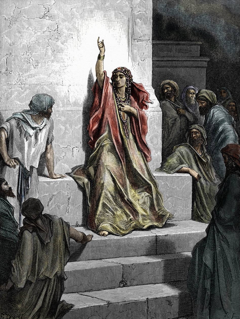 Gustave Dore (1832 - 1883) tarafından resimlenen “İncil”den Peygamber Deborah (Prophetess Debora) Gravürü 1865 Özel koleksiyon by Gustave Dore
