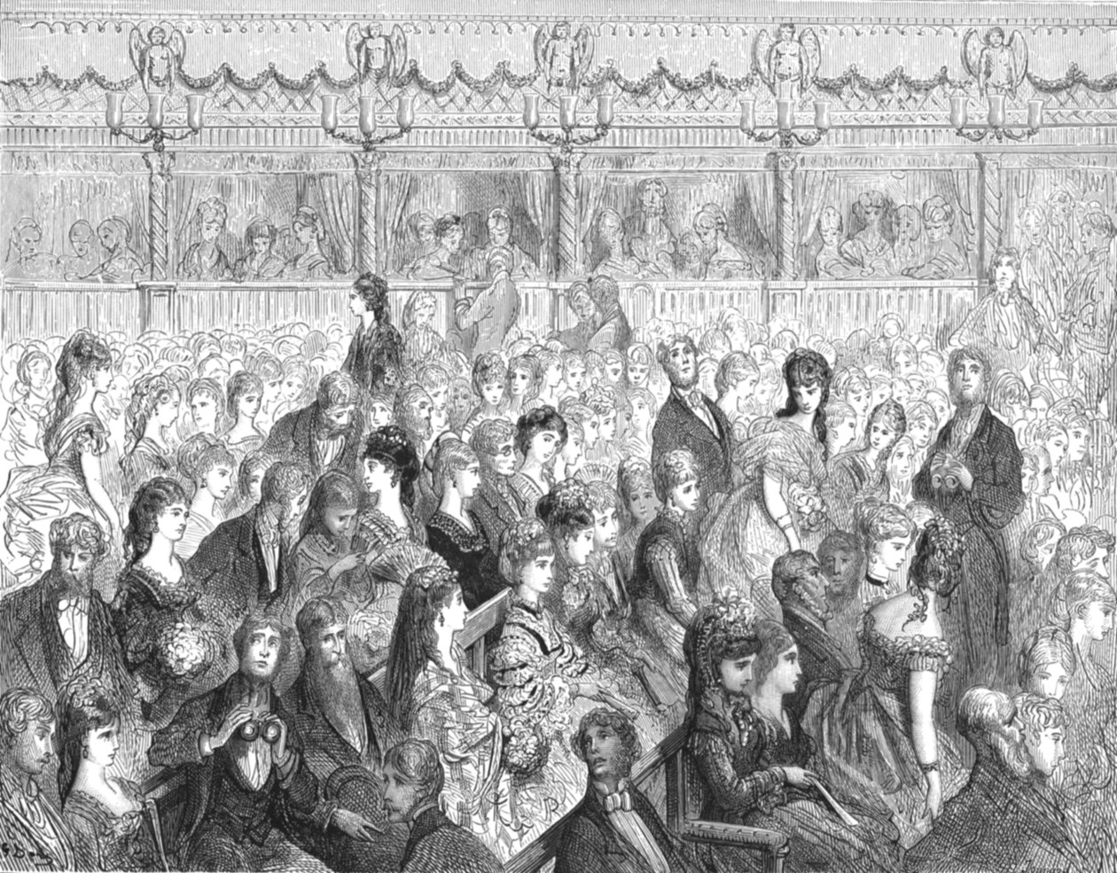 Tezgahlar - Covent Garden Operası, 1872. by Gustave Dore