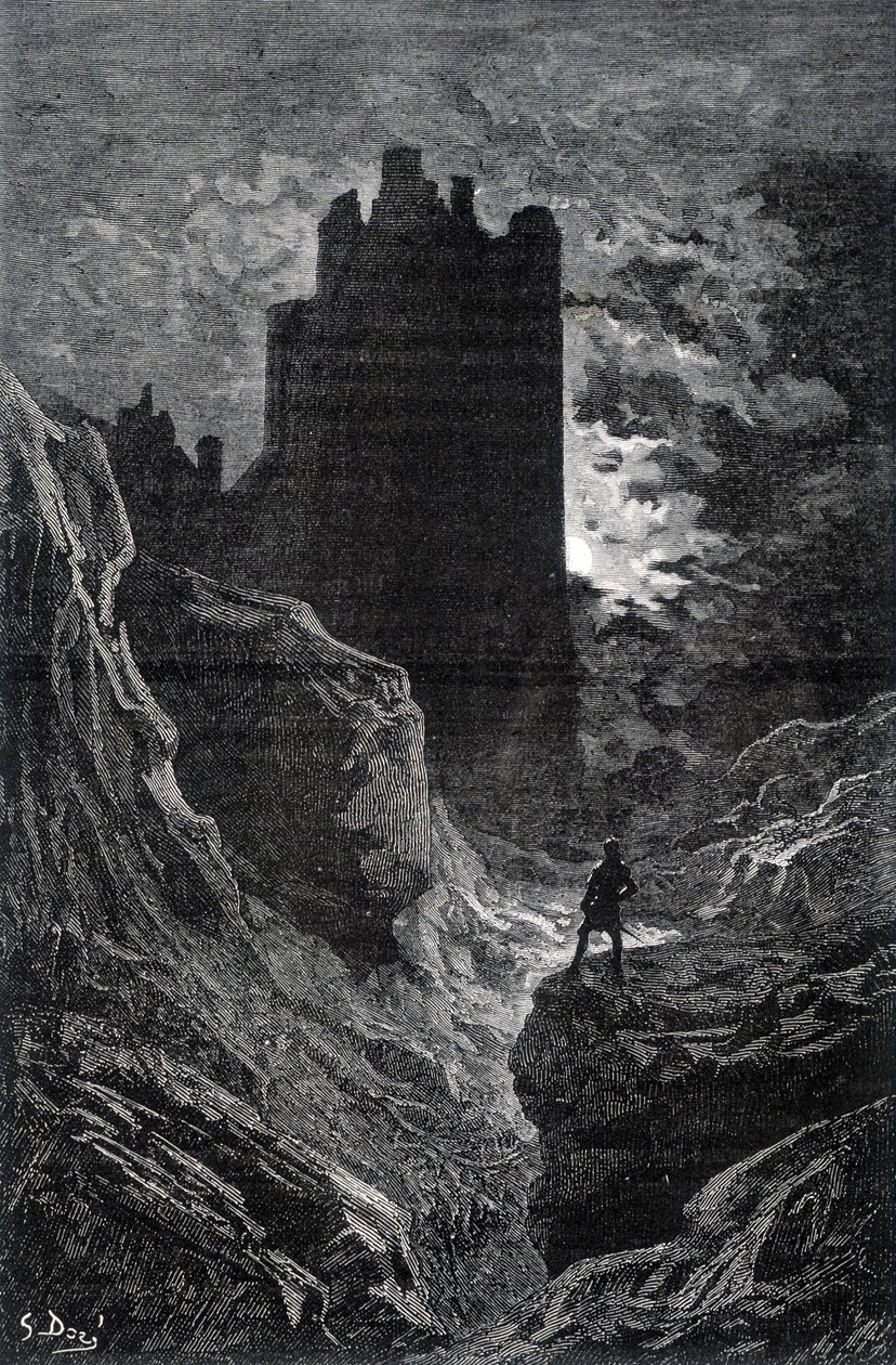 Korku kalesi - Gustave Doré tarafından korku resmi, gravür by Gustave Dore