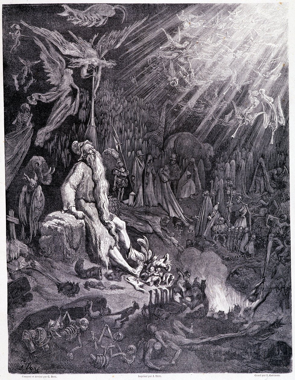 Son yargı işkencenize son verecek... Plaka XII - Gustave Dore (1832-1883), Pierre Dupont tarafından dolaşan La legende du jeif için resim, Librairie du magasin pitoresk baskı, Paris 1862 by Gustave Dore