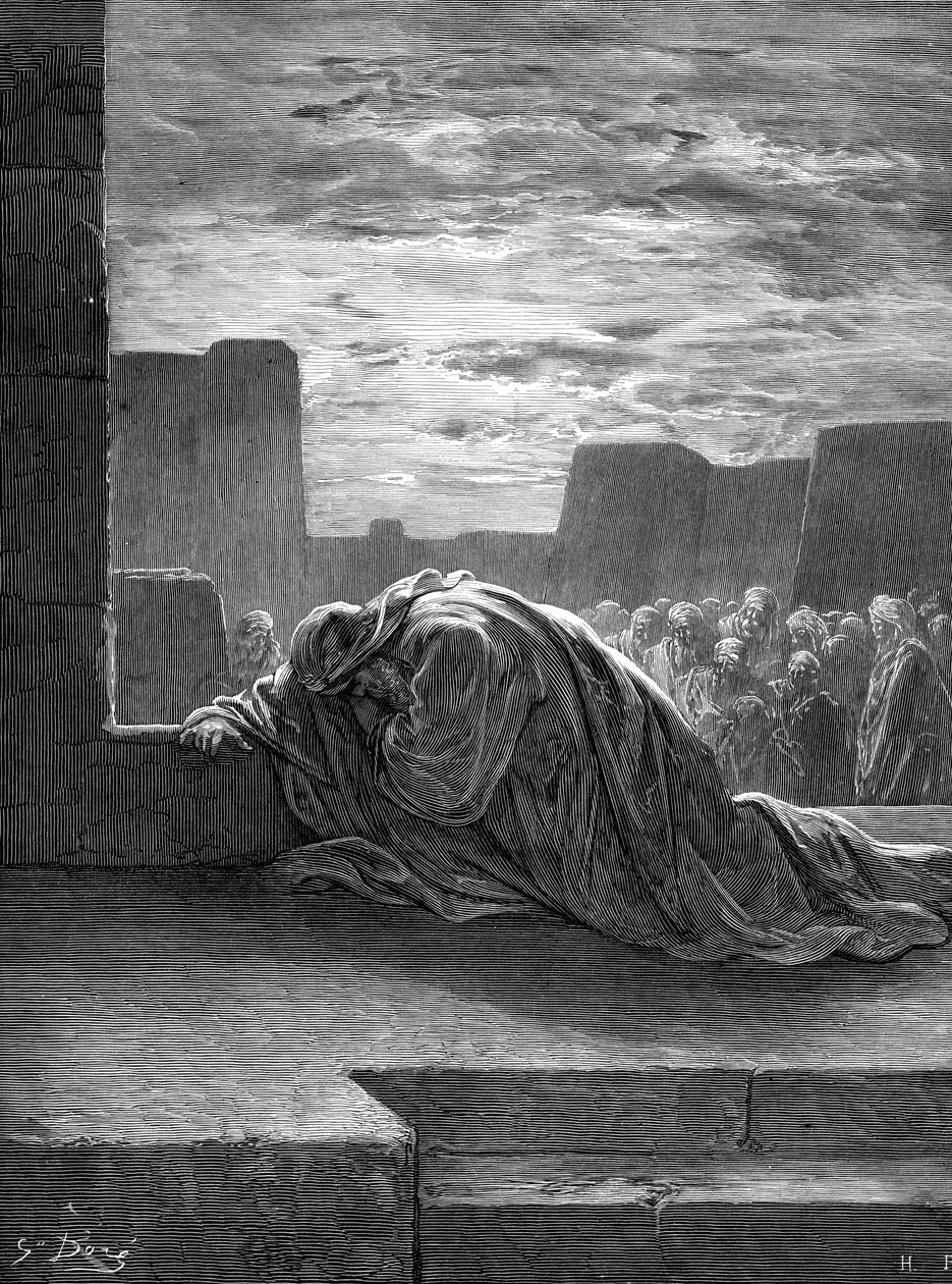 Peygamber Ezra dua ederken, Gustave Doré tarafından. - Kutsal Kitap by Gustave Dore