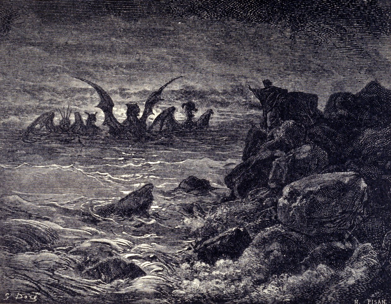Daniel peygamber canavarların ortaya çıktığını görür: Haniel, Kafziel, Azriel, Aniel. Gustave Dore tarafından resmedilen İncil