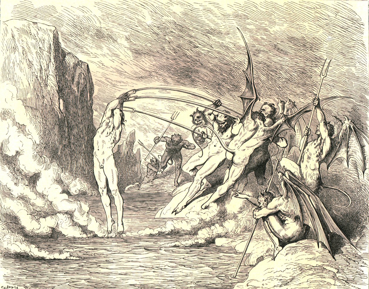 Bu, onu yüzden fazla kancayla boğuştuklarını söyledi, c1890. by Gustave Dore