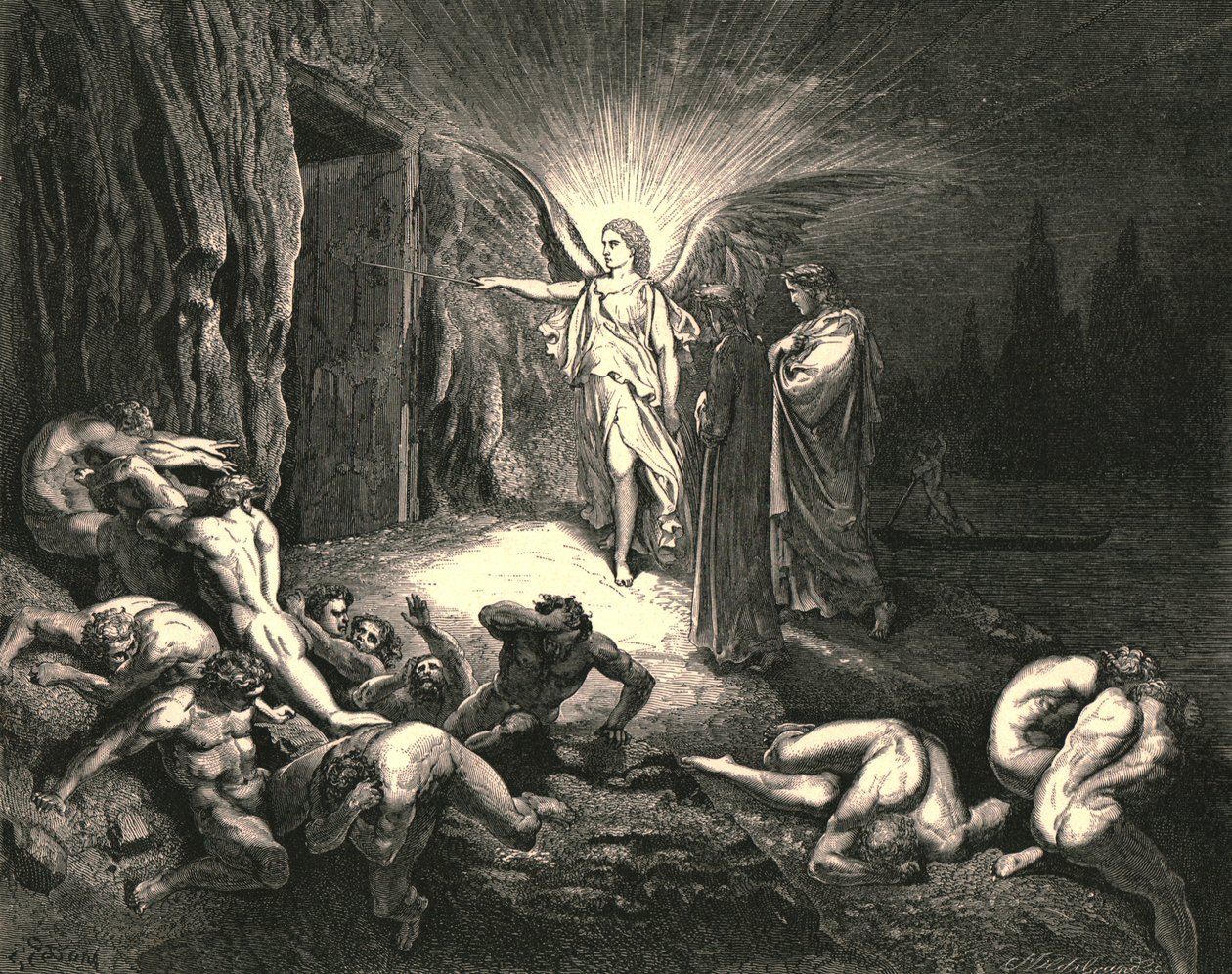 Kapıya geldi ve asasıyla kapıya dokundu, c1890. by Gustave Dore
