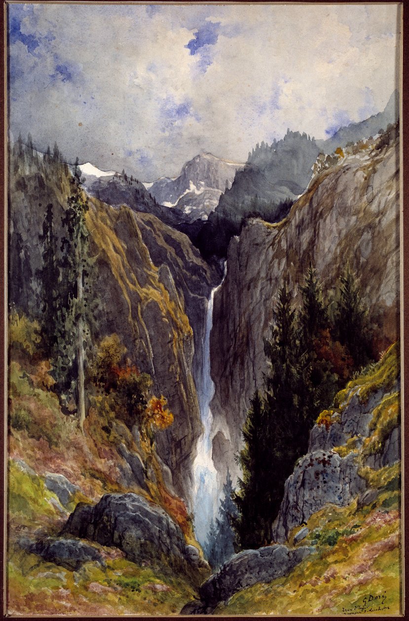 Lys vadisindeki cehennem deliğinin şelalesi. Gustave Dore