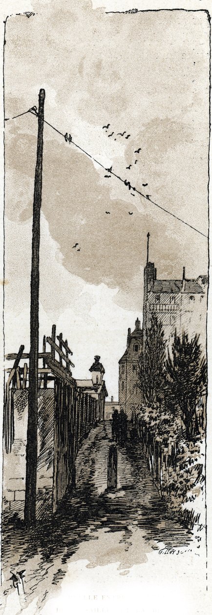Avenue de Versailles ve Seine kıyısı arasındaki geçit, Auteuil, paris (Avenue de Versailles ve Seine nehri arasındaki geçit, Auteuil bölgesi, Paris) Gustave Frainpont'un çizimi (1849-1923) Saint-Juirs'den alıntılar by Gustave Fraipont