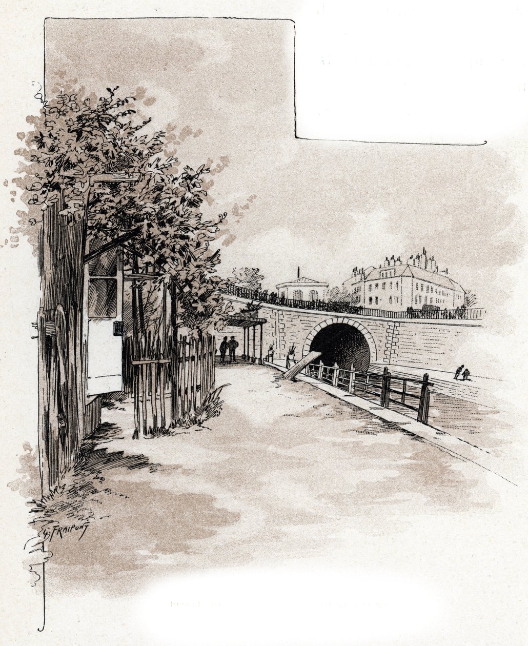 Valmy rıhtımındaki gümrük ofisi, Canal Saint-Martin, paris Gustave Fraipont'un çizimi (1849-1923), Saint-Juirs'in “La seine a travers Paris”inden alıntılar by Gustave Fraipont