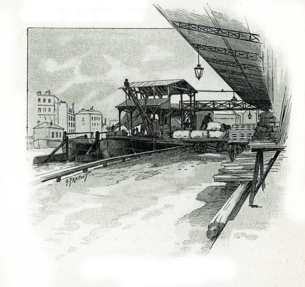 La villette limanının rıhtımları, Paris Gustave Fraipont'un (1849-1923) çizimi, Saint-Juirs'in “La seine a travers Paris”inden alıntılar by Gustave Fraipont