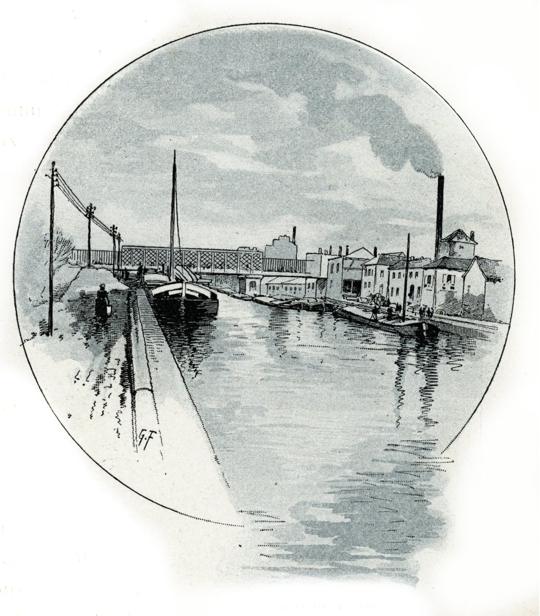 Saint-Juirs'tan Gustave Fraipont'un (1849-1923) Paris'teki canal de l'Ourcq üzerindeki quai de l'Oise manzarası by Gustave Fraipont
