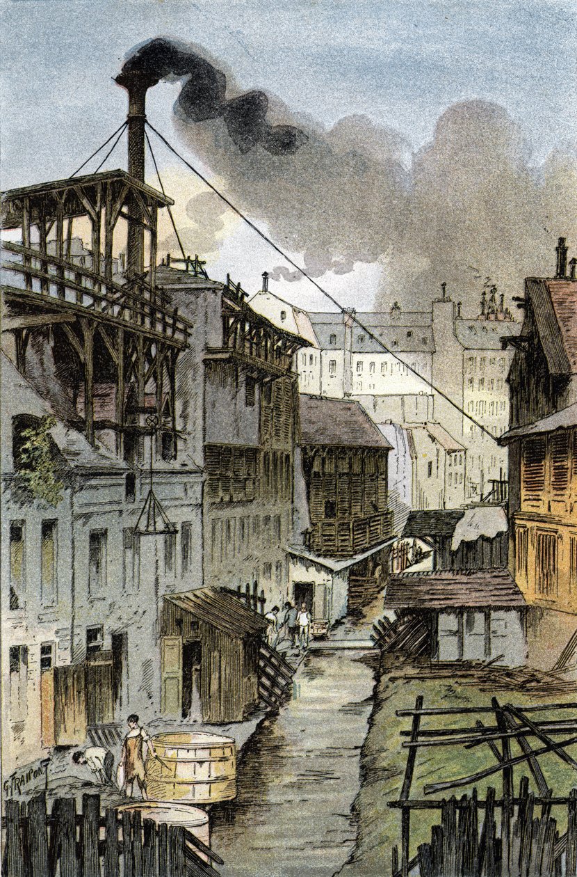 Port Royal bulvarından Bievre nehri manzarası, Paris Gustave Fraipont'un (1849-1923) çizimi, Saint-Juirs'in “La seine a travers Paris”inden alıntılar by Gustave Fraipont