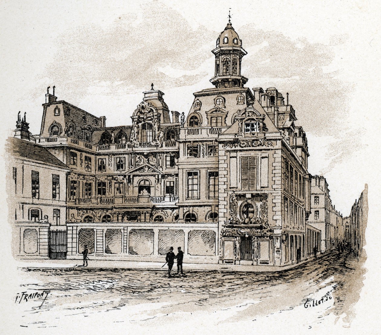 Quai des Celestins, Paris'teki Hotel de la Valletta'nın görünümü (Queen des Celestins, Paris'teki Hotel Valette'nin görünümü) Gustave Fraipont'un (1849-1923) çizimi, Saint-Juirs'in “” La seine a travers Paris”inden alınmıştır. by Gustave Fraipont