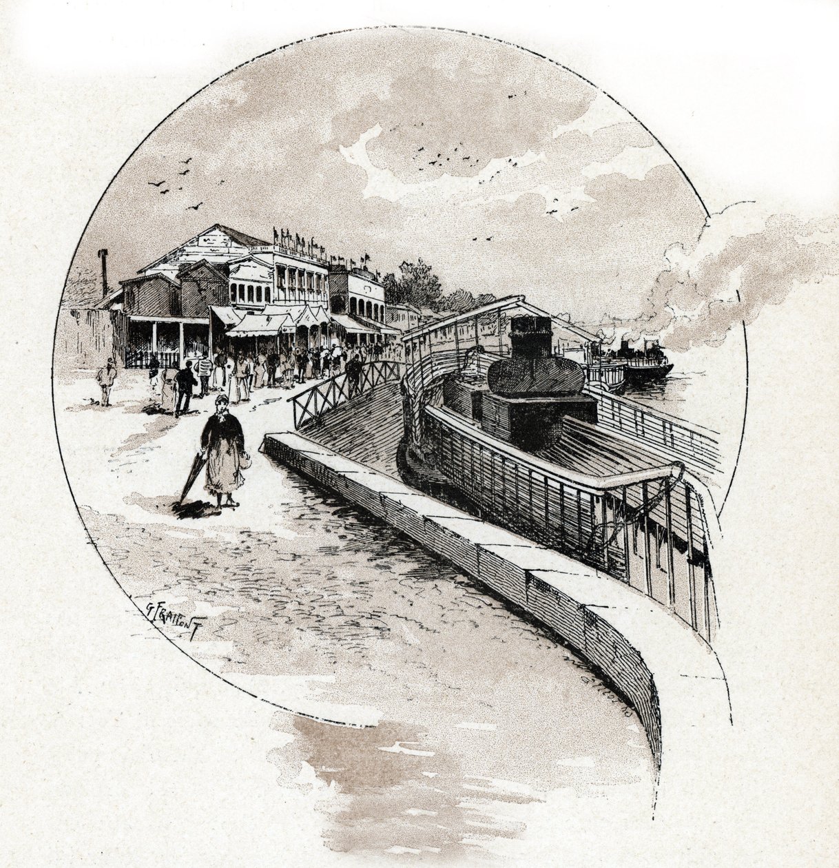 Point du Jour bölgesinin görünümü, Boulogne Billancourt (Point du Jour bölgesinin görünümü, Boulogne-Billancourt) Çizim, Gustave Fraipont (1849-1923), Saint-Juirs'tan by Gustave Fraipont