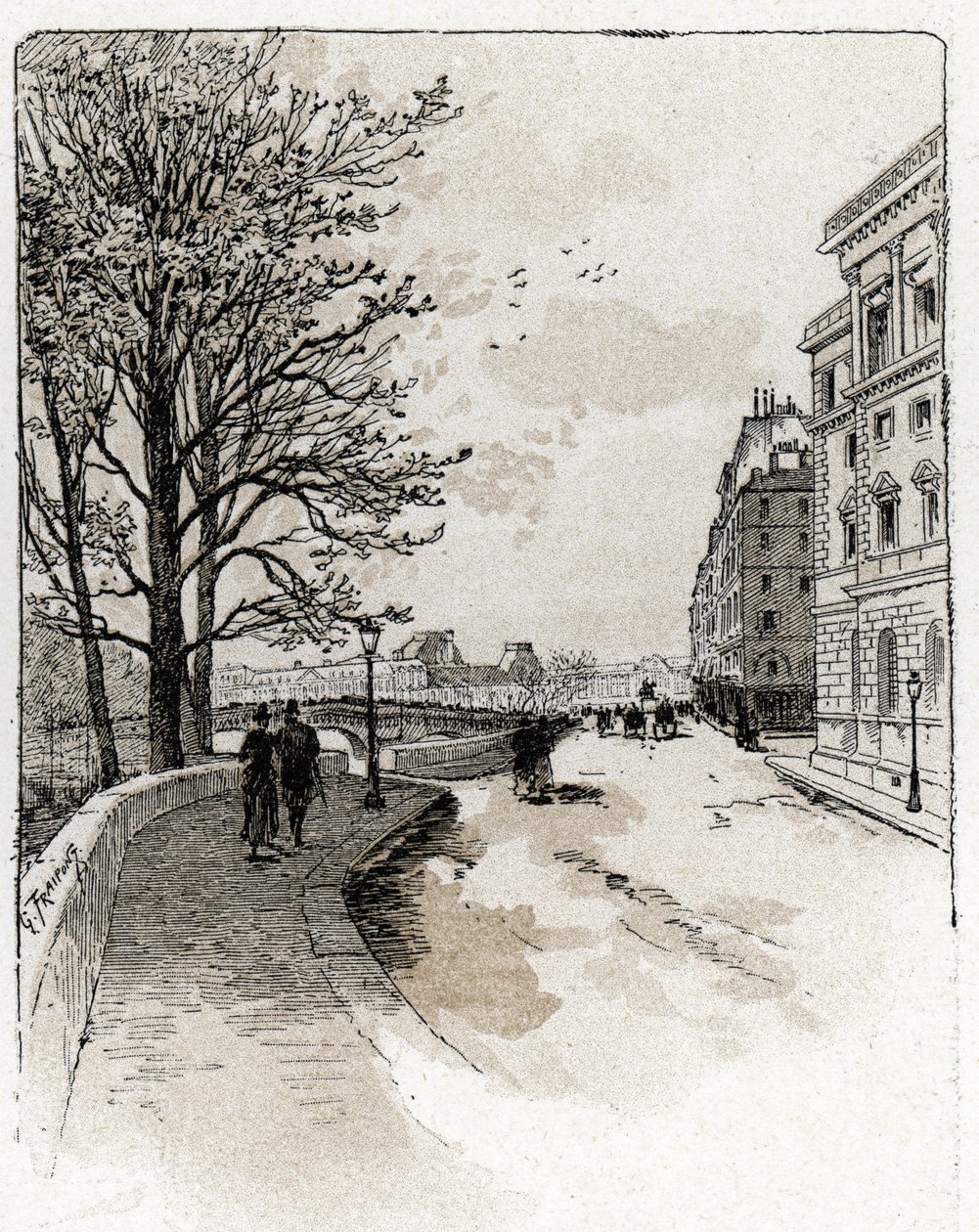 Quai des Orfevres, Ile de la Cite, Paris Görünümü Saint-Juirs'tan Gustave Fraipont'un (1849-1923) Çizimi by Gustave Fraipont
