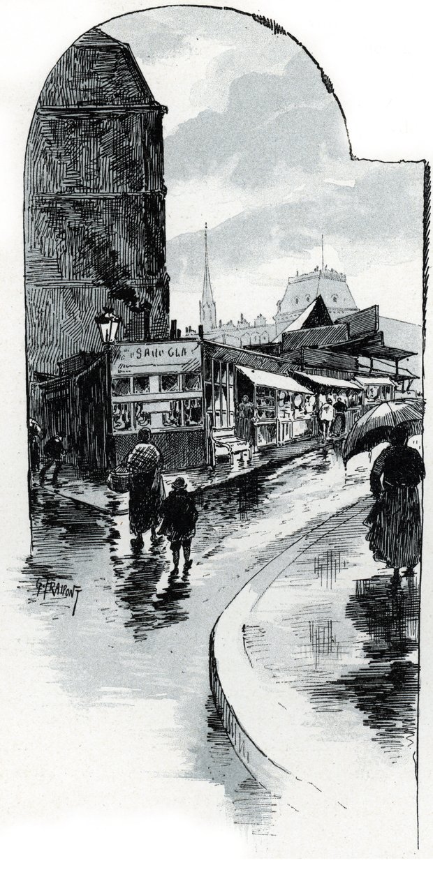 Paris'te rue de la bucherie'nin köşesindeki brokantörlerin görünümü (rue de la Bucherie'deki ikinci el dükkanları, Paris) Gustave Fraipont'un (1849-1923) çizimi, Saint- Jüriler by Gustave Fraipont