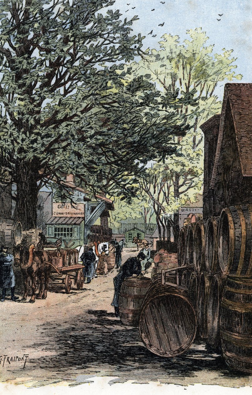 Rue Laroche, Bercy, Paris'teki yeni depodan görünüm by Gustave Fraipont