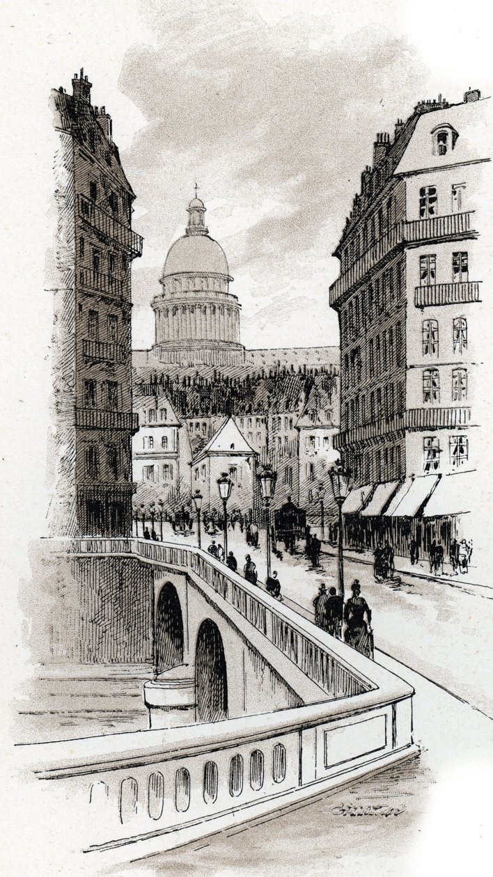 Rue de Bellay ve Pantheon kubbesinin görünümü, Paris (Rue du Bellay ve Pantheon kubbesinin görünümü, 5. bölge, Paris) Saint-Juirs'den Gustave Fraipont (1849-1923) çizimi by Gustave Fraipont