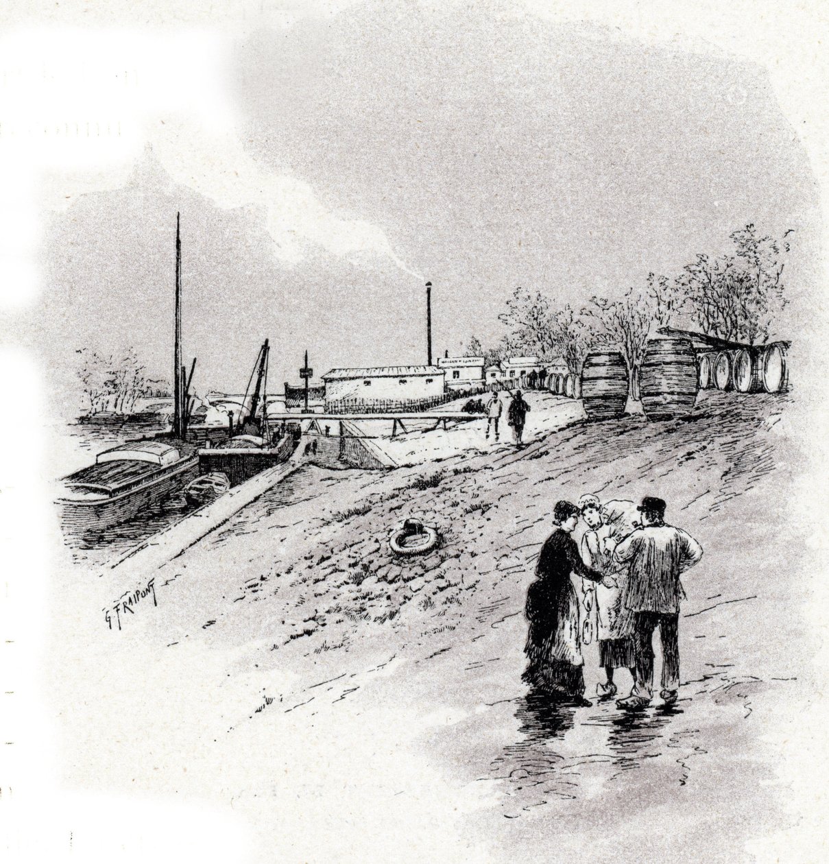 Seine nehri kıyılarının ve Saint-Bernard rıhtımının görünümü, Paris Gustave Fraipont'un çizimi (1849-1923), Saint-Juirs'in “La seine a travers Paris”inden alıntılar by Gustave Fraipont