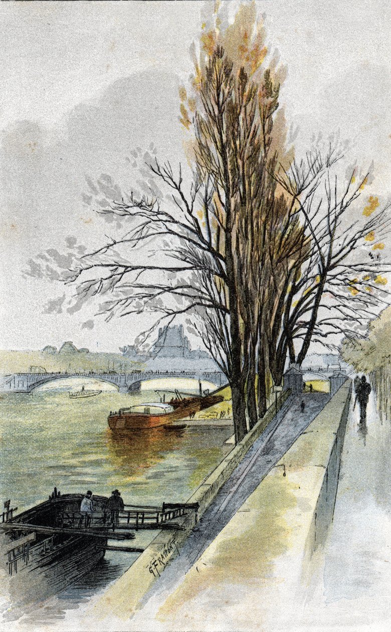 Quai d'Orsay, Paris'ten solferino köprüsünün görünümü (Quai d'Orsay, Paris'ten solferino köprüsünün görünümü) Gustave Fraipont'un (1849-1923) çizimi, Saint-Juirs'in “La seine a travers Paris”inden alınmıştır. by Gustave Fraipont