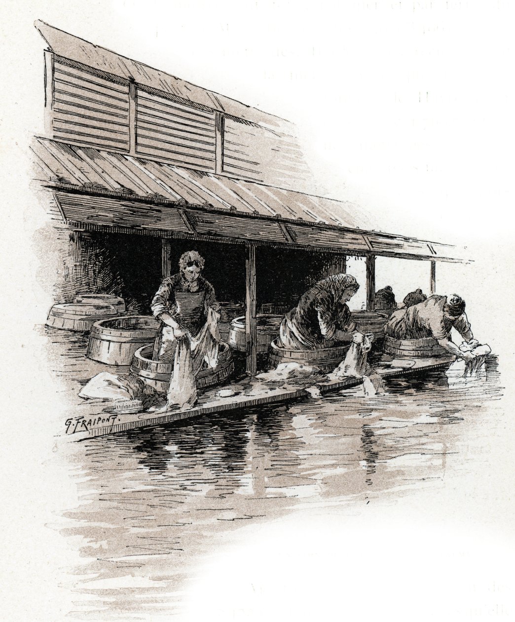 Valmy rıhtımında çamaşırcı kadınlar, canal Saint-Martin bankları, paris Gustave Fraipont'un (1849-1923) çizimi, Saint-Juirs'in “La seine a travers Paris”inden alıntılar by Gustave Fraipont
