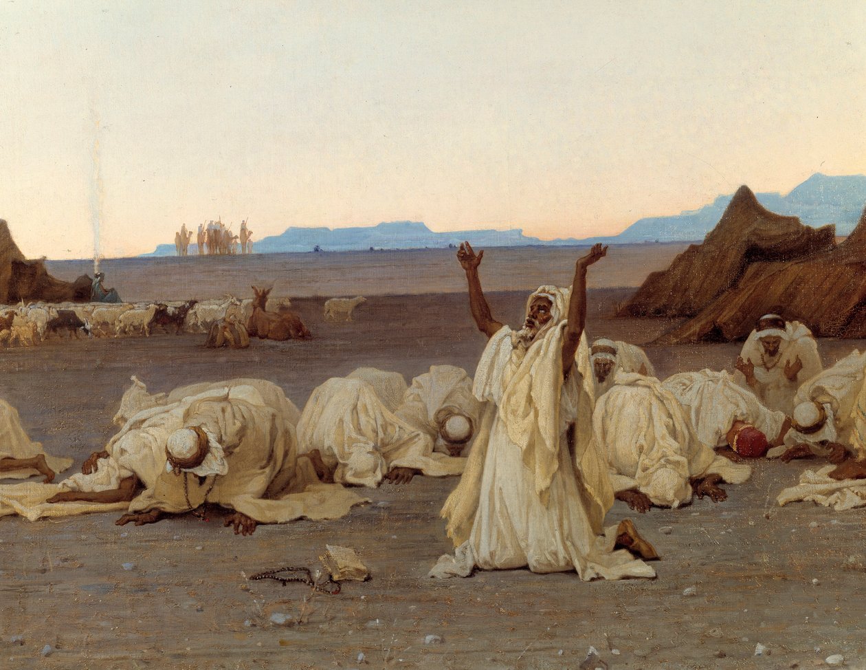 Tuareg kampının Sahra Çölü Detayında Akşam Namazı. Gustave Achille Guillaumet (1840-1887) 1863 Güneş tarafından tablo. 1,3x2,8 m. Paris, Musee d