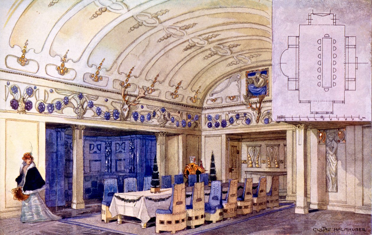 Alman Yemekhanesi, 20. yüzyıl başı (kağıt üzerinde wc) by Gustave Halmhuber