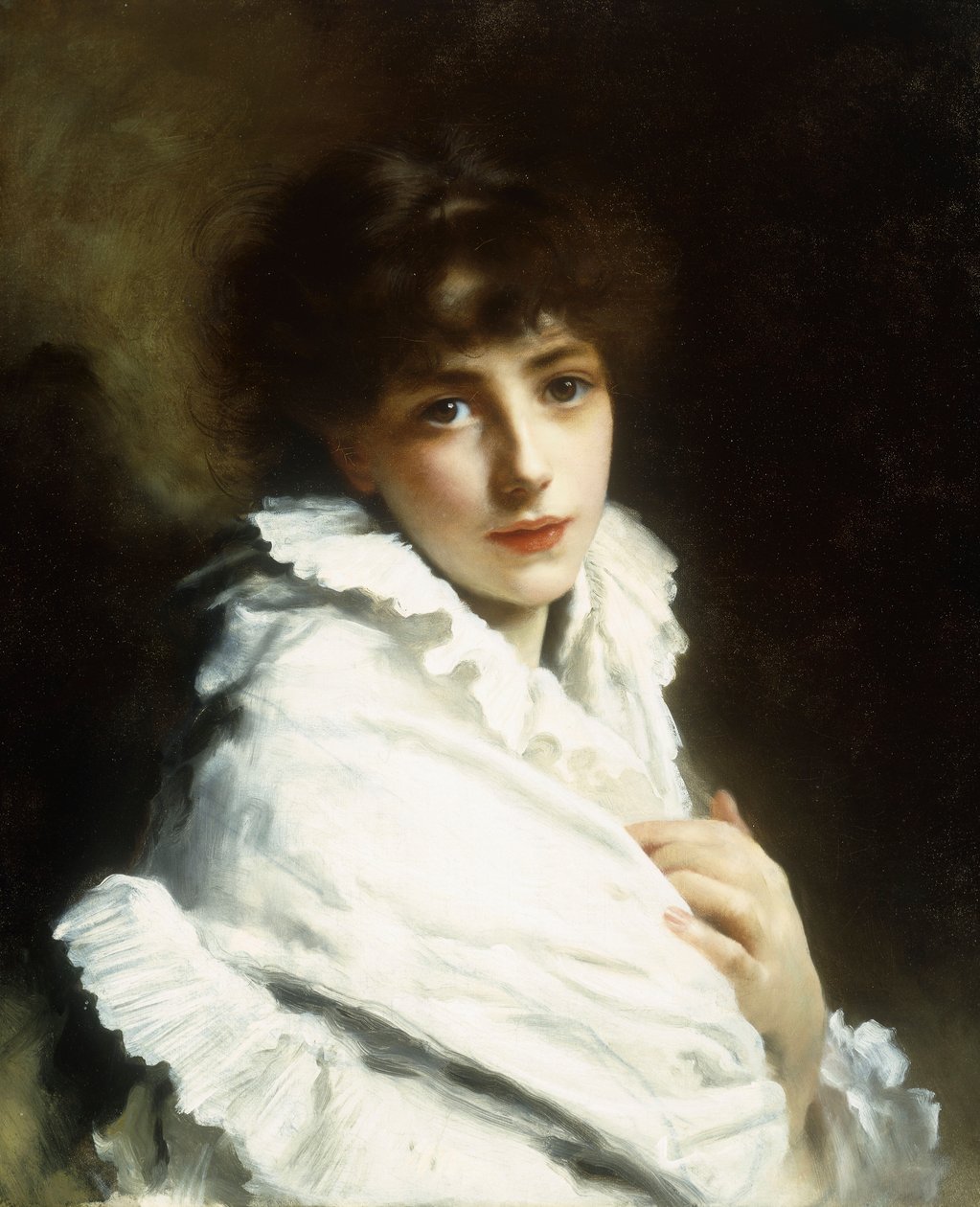 Beyazlı Genç Kız Portresi by Gustave Jacquet