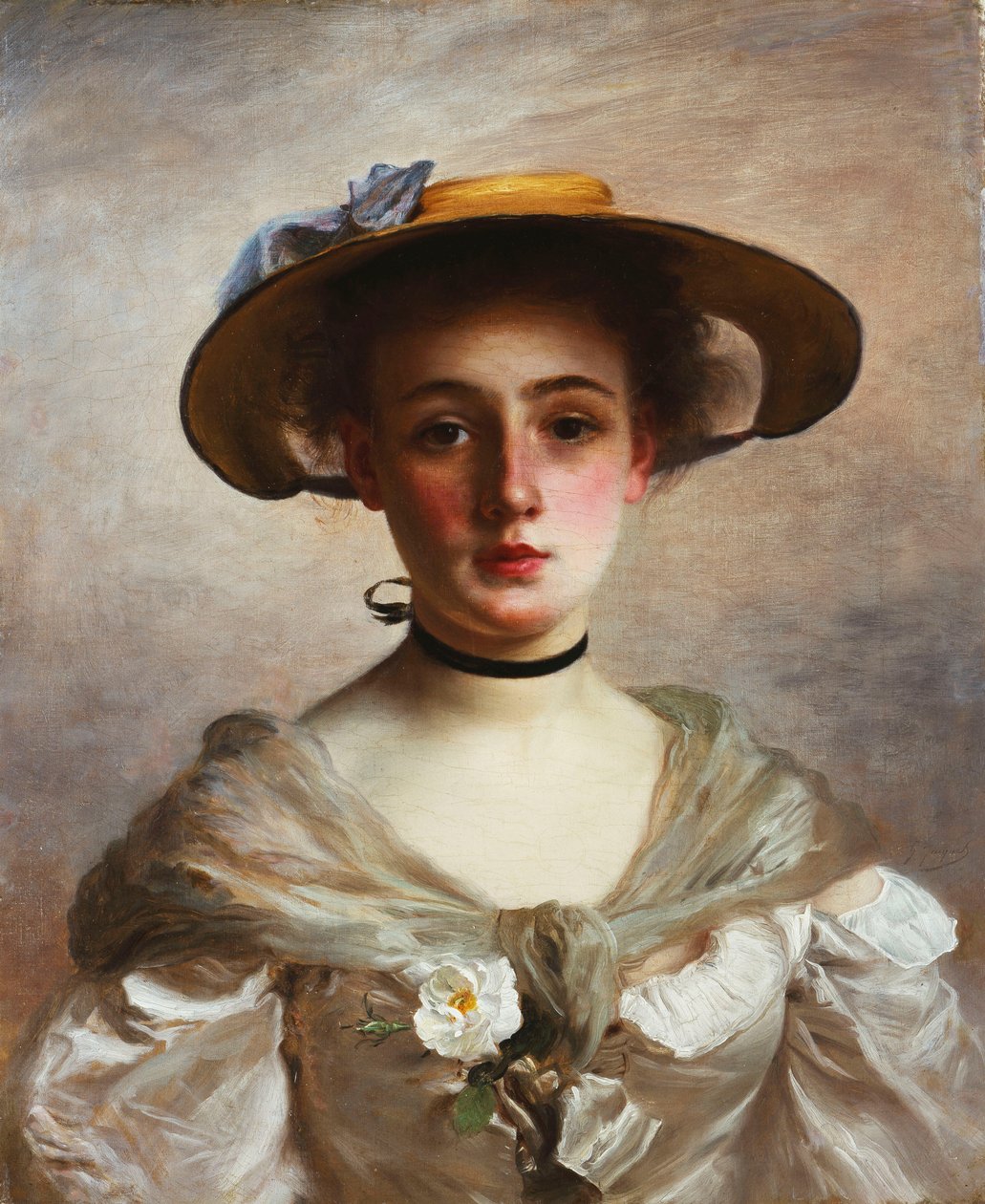 Hasır Şapkalı Genç Bir Kızın Portresi, by Gustave Jacquet