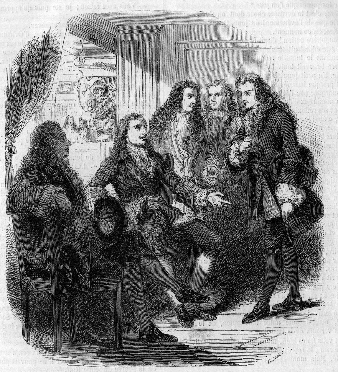 Rus Çarı Büyük Petro (1672-1725) ve Voltaire (Francois Marie Arouet, dit) (1694-1778) arasındaki karşılaşma. Gustave Janet tarafından gravür by Gustave Janet