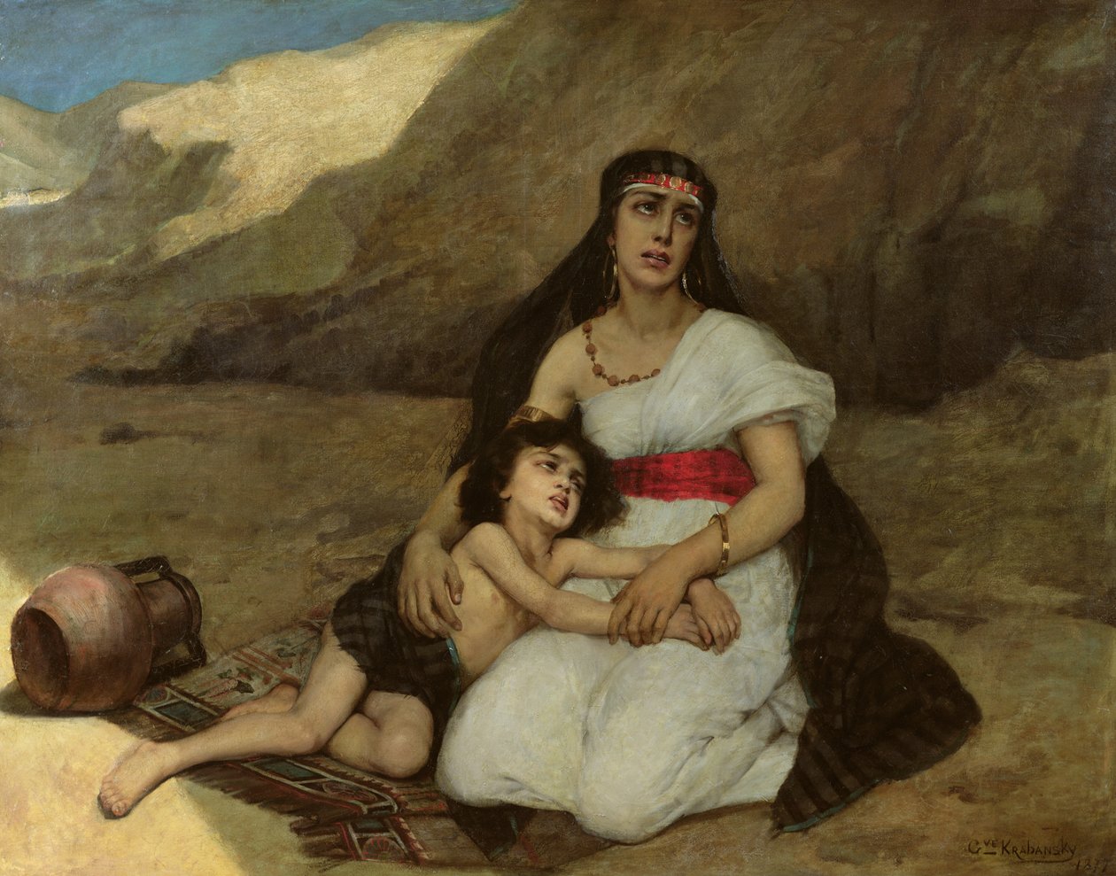 Arap kadın ve çocuğu, 1877 by Gustave Krabansky