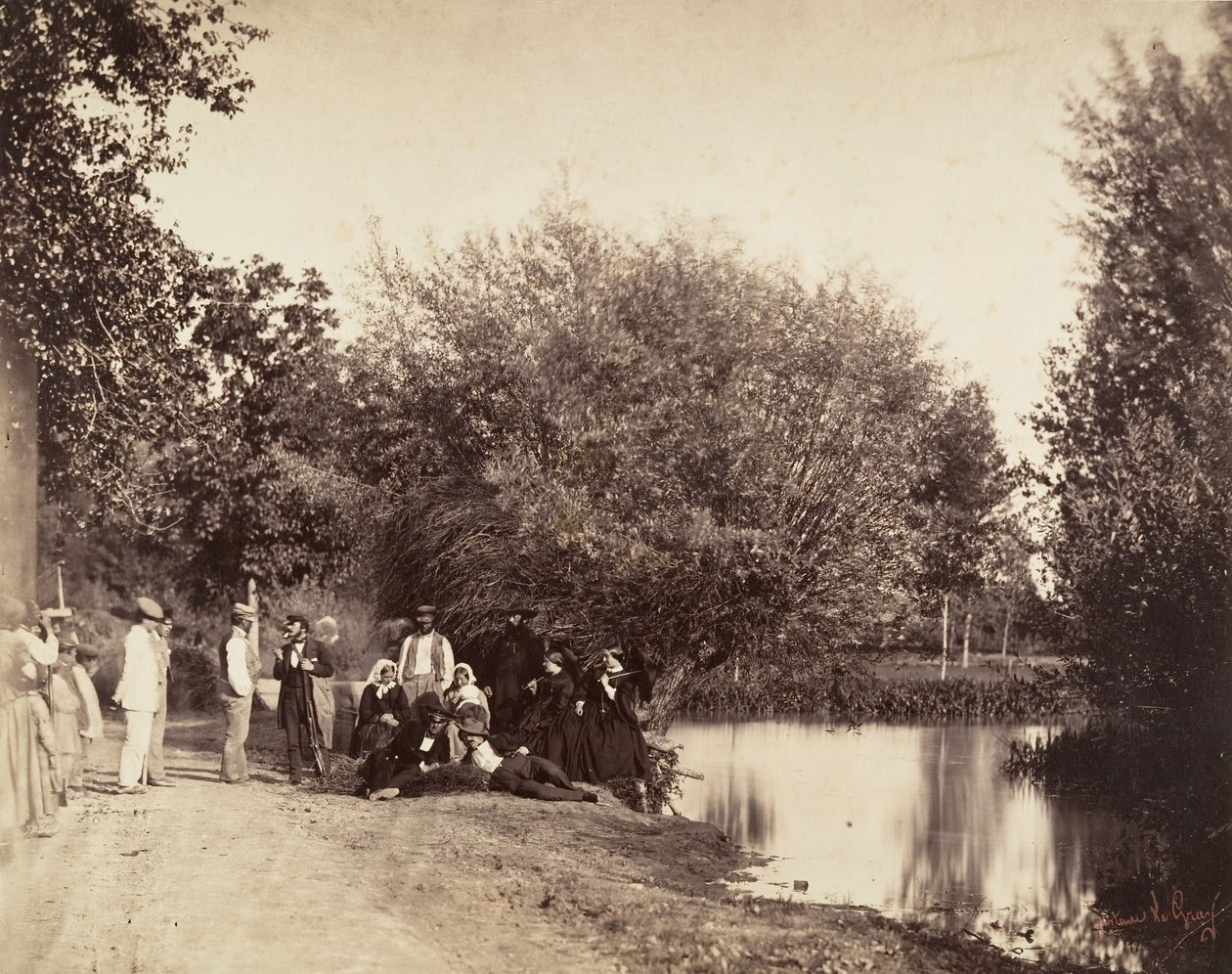Petit-Mourmelon değirmeninde bir göletin yakınında sahne, 1857. by Gustave Le Gray