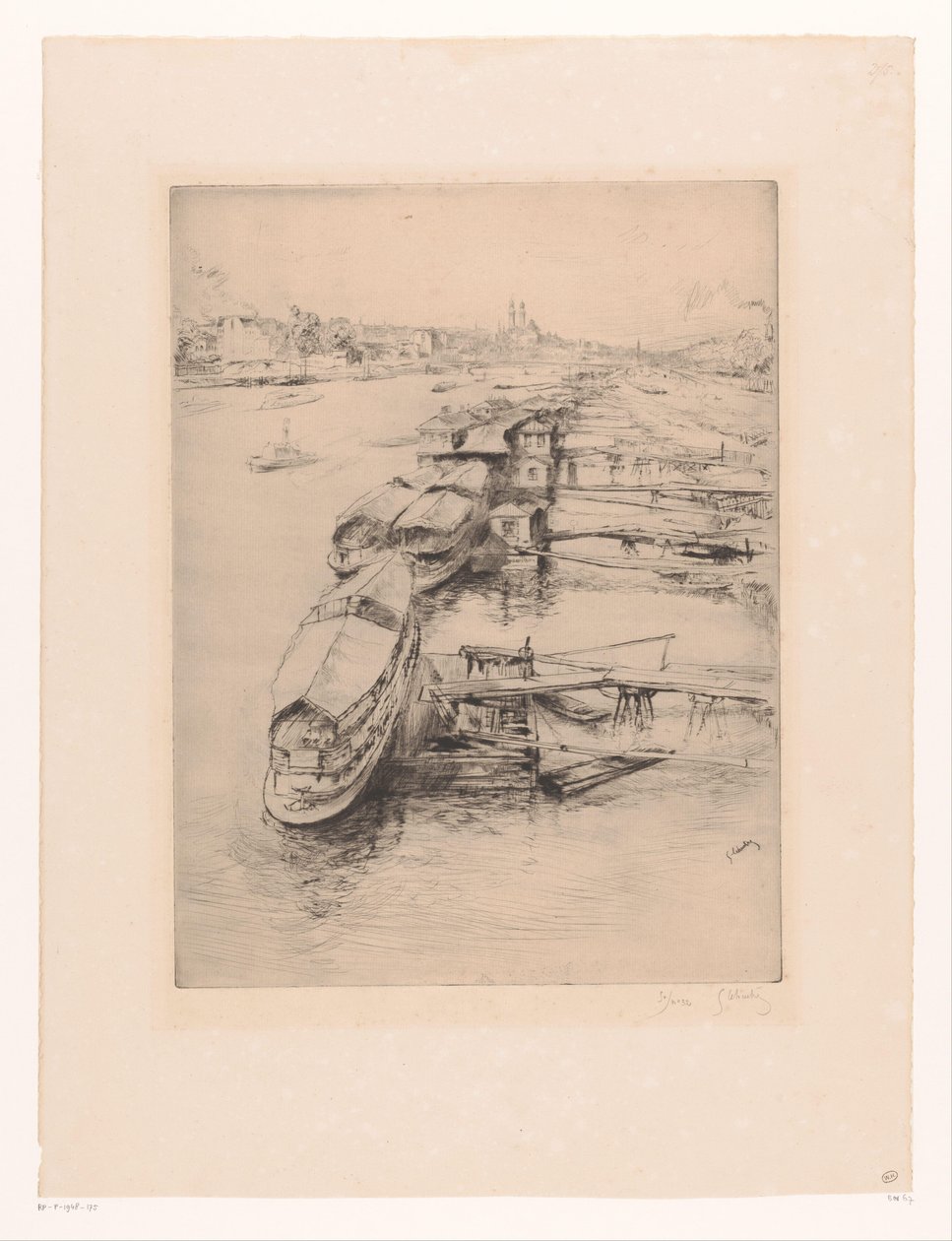 Auteuil, Paris Les bateaux Parisiens, Auteuil'de demirli tekneler by Gustave Leheutre (signed by artist)