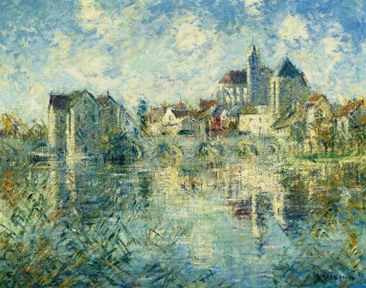 Moret-sur-Loing, Köprü ve Kilise; Moret-sur-Loing, Köprü ve Kilise, c.1935 by Gustave Loiseau