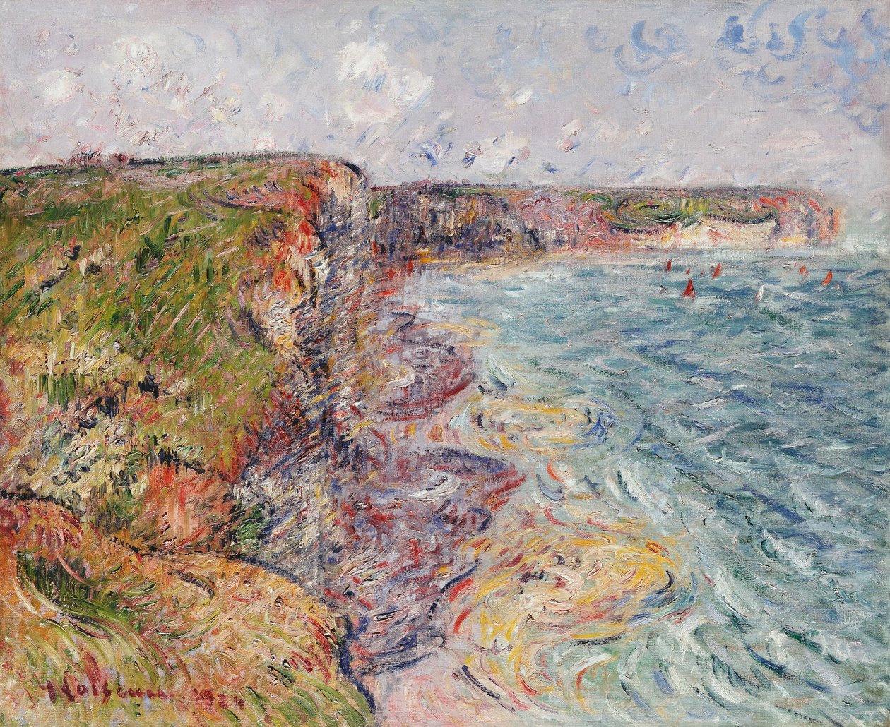 Cliffs, Yport yakınlarındaki Yelkenliler; Voiliers pres de Falaises, Yport, 1924 by Gustave Loiseau