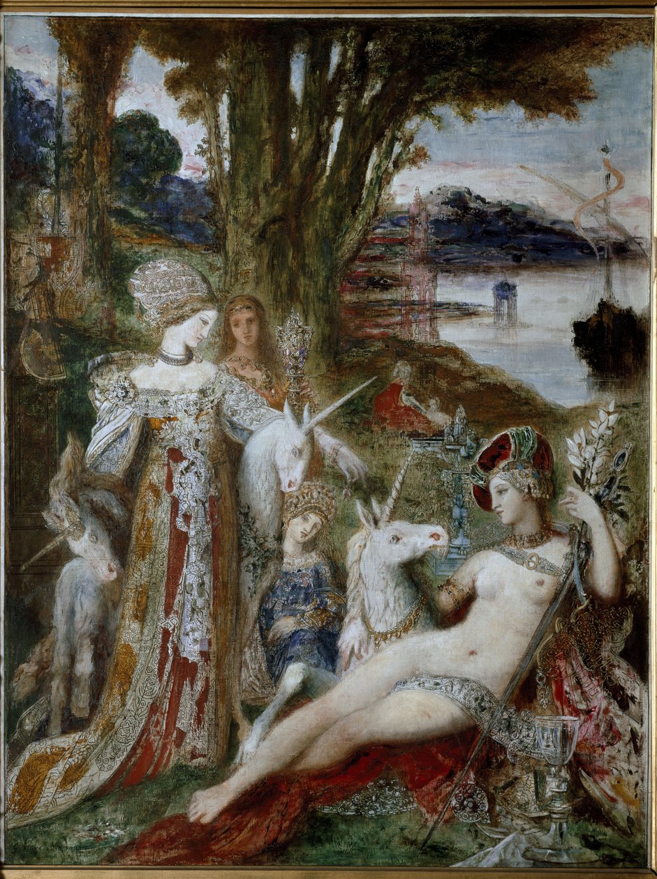 Tekboynuzlar - 1885 dolaylarında tuval üzerine yağlıboya by Gustave Moreau