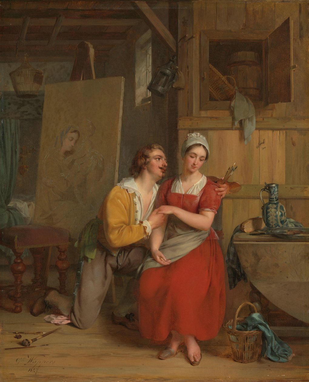 Anthony van Dyck modeline kur yapıyor by Gustave Wappers