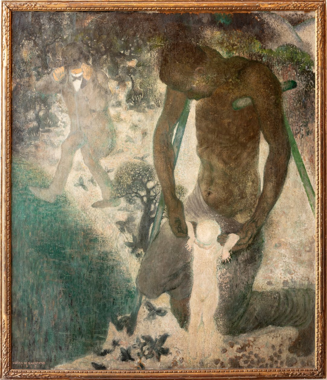 Bir çocuğa yürümeyi öğretmek isteyen kasıtlı kör ve sakat by Gustave Van de Woestyne