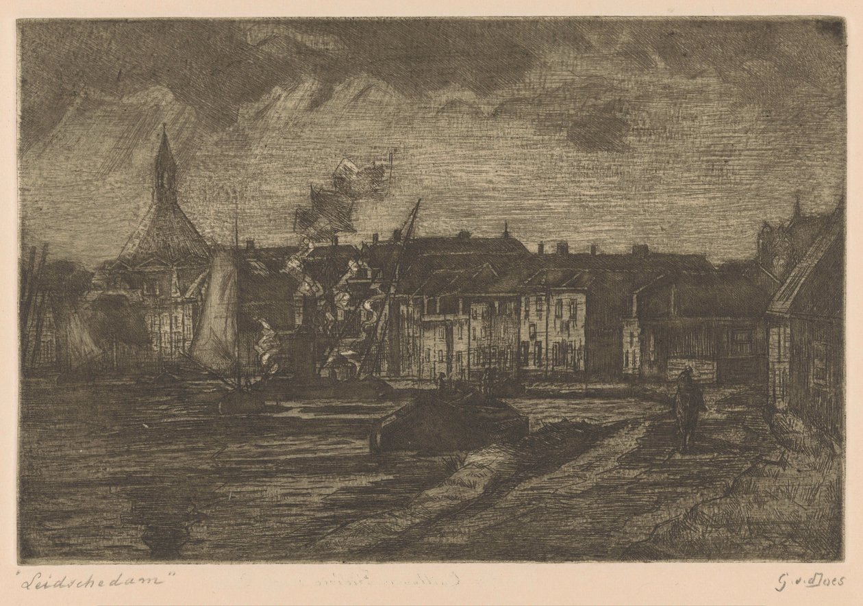 Leidschendam (nesne üzerindeki orijinal başlık) by Gustave van der Does (signed by artist)