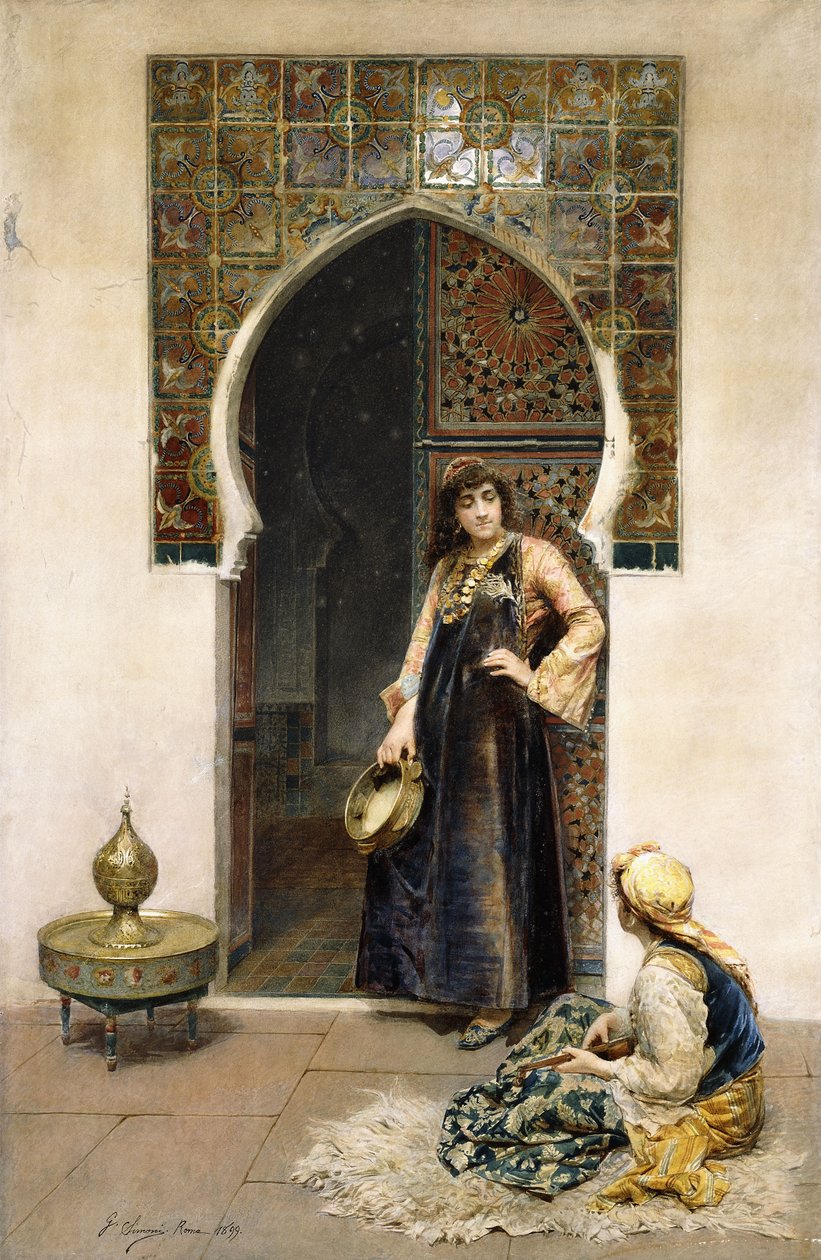 Kapıda Cezayirli Bir Kadın ve Müzisyen by Gustavo Simoni