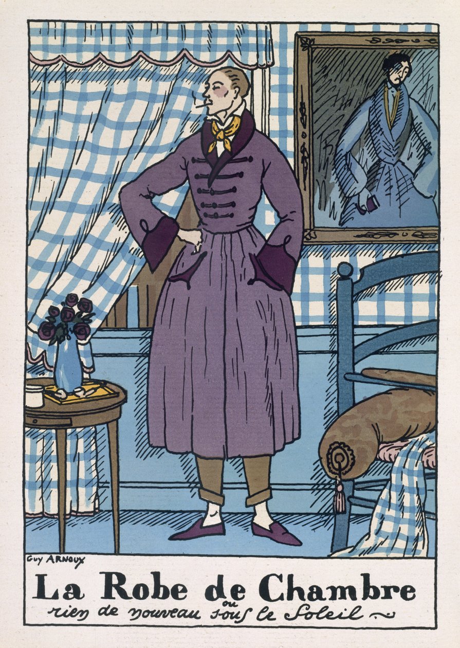 Erkek sabahlığı, 'Monsieur' dergisinden illüstrasyon, birahane. Mart 1921 (pochoir baskısı) by Guy Arnoux