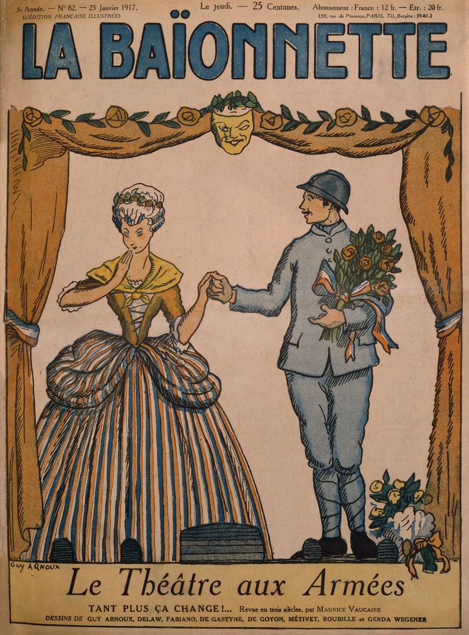Ordular İçin Tiyatro, 'La Baionnette'den ön kapak resmi, No 82, 25 Ocak 1917 (renkli taş baskı) by Guy Arnoux