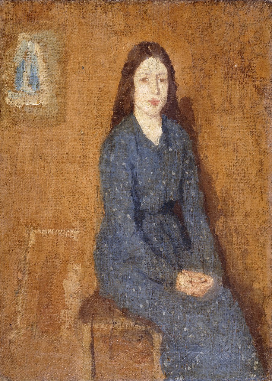 Benekli Mavi Elbise giyen oturan bir Kız, 1914-15 by Gwen John