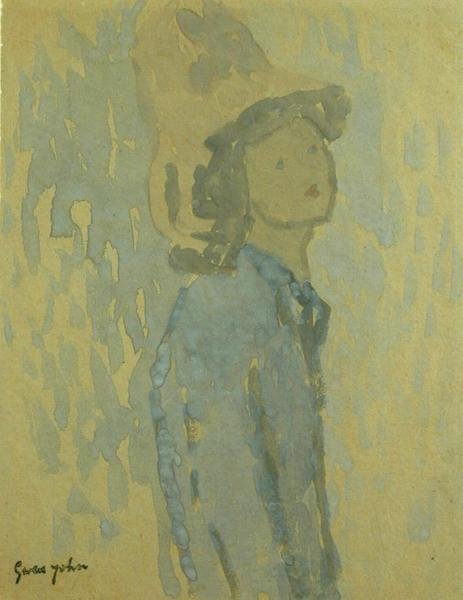 Şapkalı Kız (kağıt üzerine guaj boya) by Gwen John