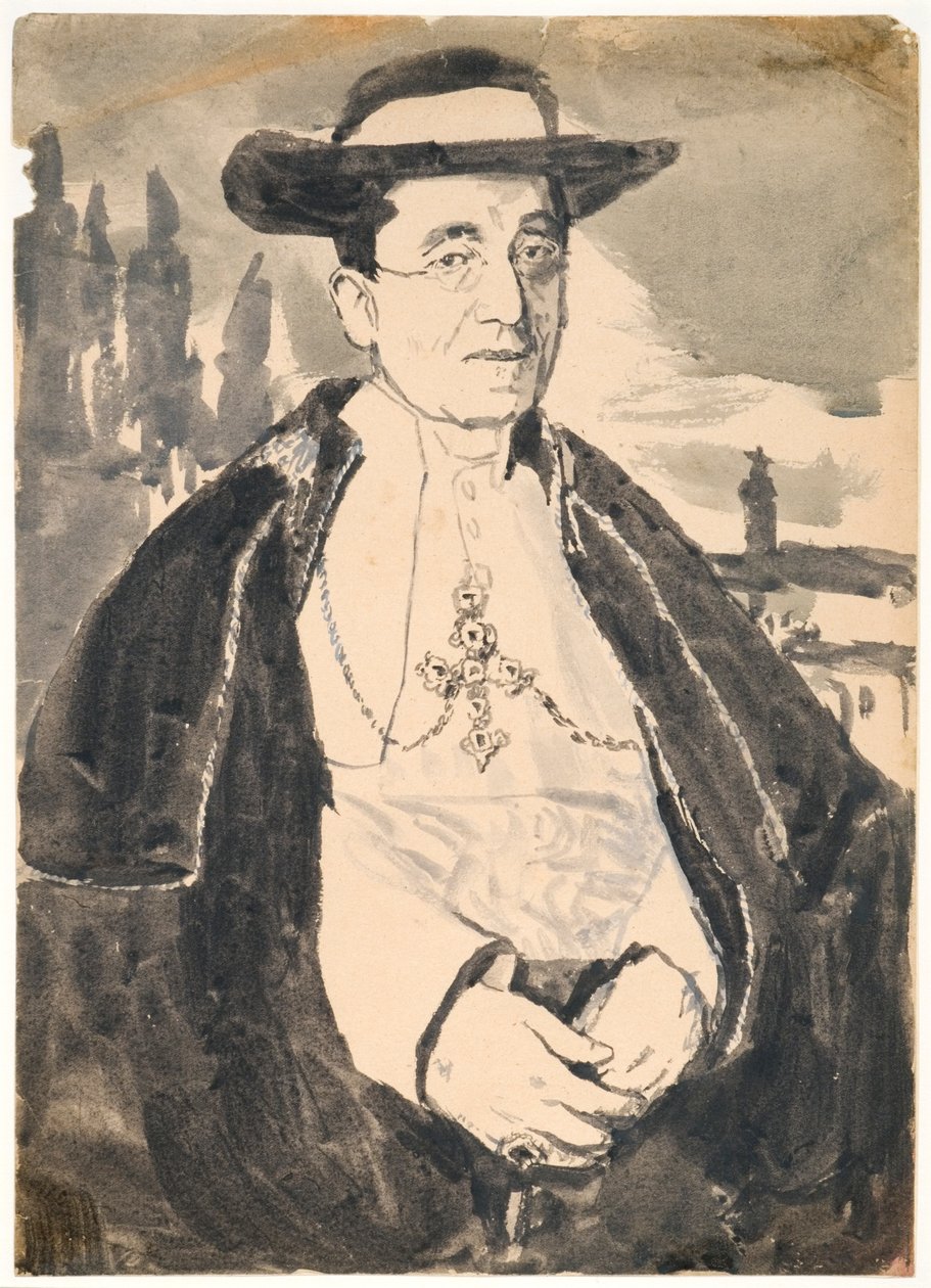 Papa Benedict XV (kağıt üzerine guaj boya ile yıkama) by Gwen John