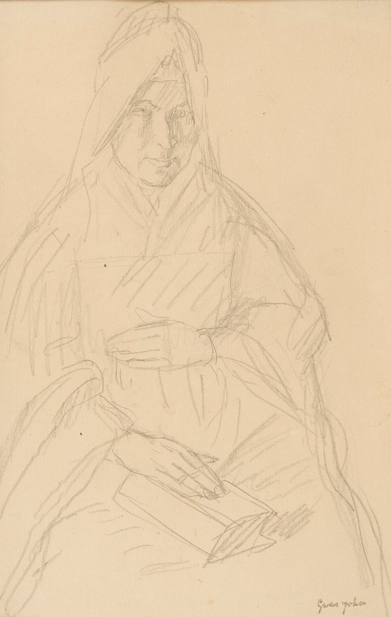 Bir masada oturan Mere Poussepin için çalışma, c.1915 by Gwen John