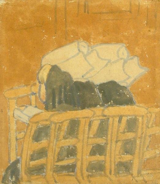 Kilisede İki Rahibe ve Bir Kız (kağıt üzerinde guaj) by Gwen John