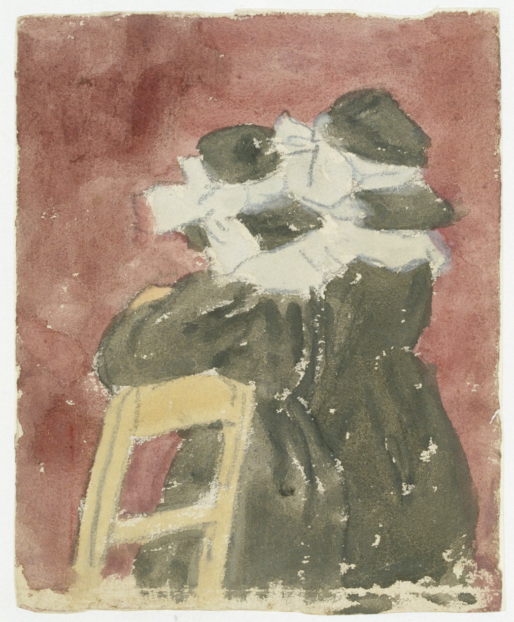 Kilisede duran iki kız (kağıt üzerine sulu boya ile kalem) by Gwen John