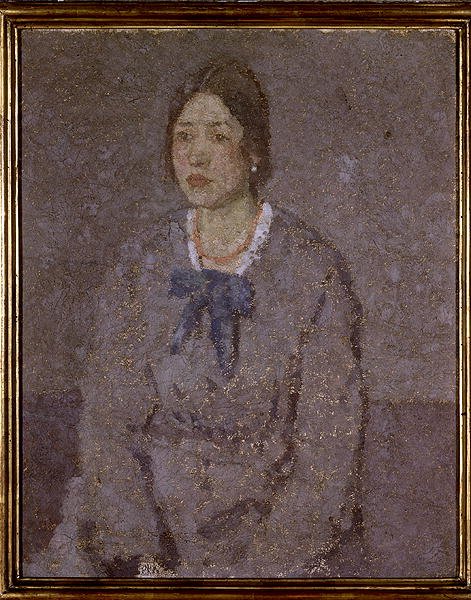 Mercan Kolyeli Kadın (tuval üzerine yağlı boya) by Gwen John