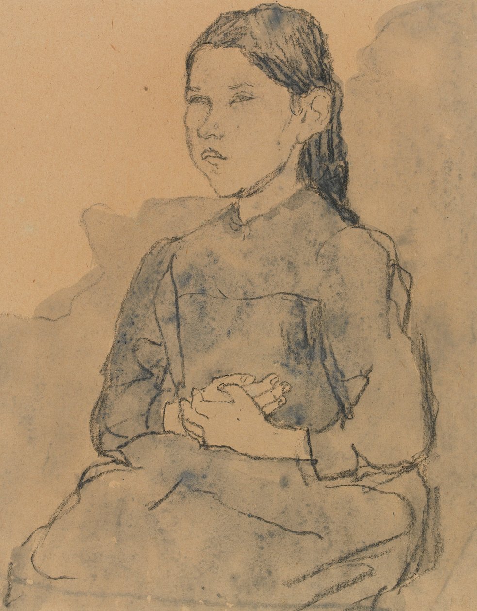 Genç kız: Marie Hamonet, 1918 dolayları (kağıt üzerinde kömür ve mavi yıkama) by Gwen John