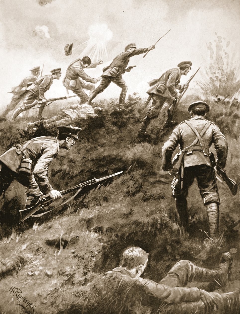 Binbaşı (Geçici Yarbay) AF Douglas-Hamilton adamlarını toplar ve onları ileri götürür, böylece düşmanın ilerlemesini kontrol eder by H. Ripperger